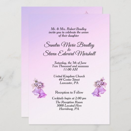Lavender Bells Wedding Invitation Kaart (Voorkant / Achterkant)