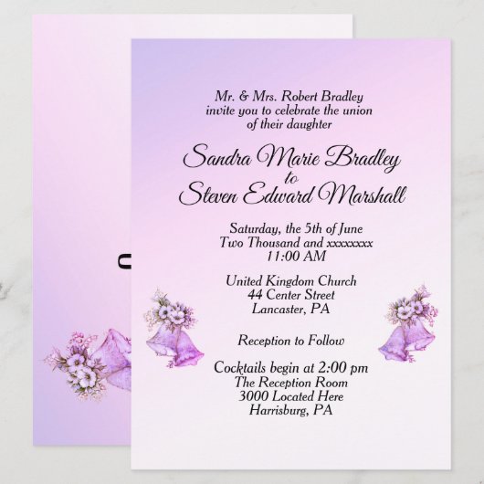 Lavender Bells Wedding Invitation Kaart (Voorkant / Achterkant)