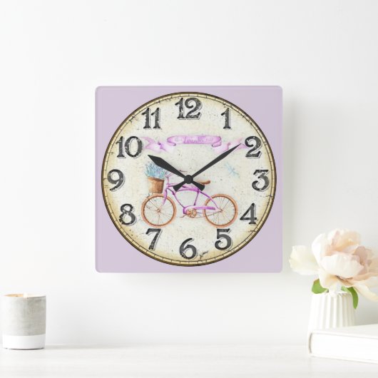 Lavender Bike Vierkante Klok (Huis)