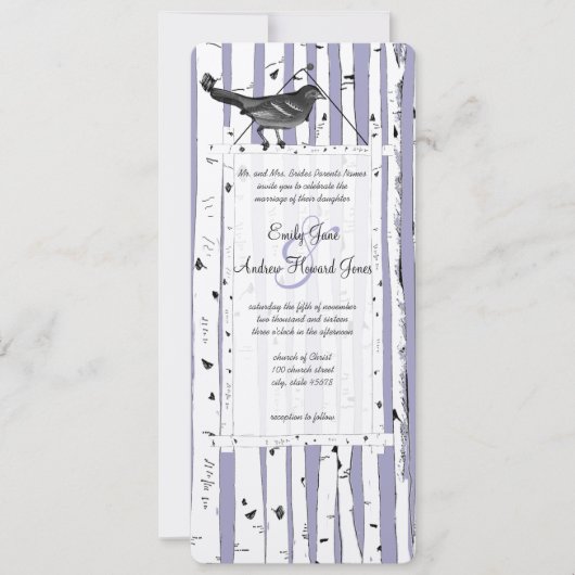 Lavender Birch Tree  Bird Wedding Invite Kaart (Voorkant)