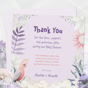 Lavender Bird Geslachtsonafhankelijke babyshower d Bedankkaart