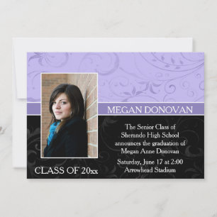 Lavender Black Swirls Photo Afstuderen Invitation Kaart
