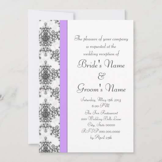 Lavender Black White Damask Weddenschappen Recepti Kaart (Voorkant)