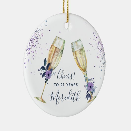 Lavender Blauwgroen Champagne Toast 21st Birthday Keramisch Ornament (Rechts)