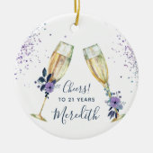 Lavender Blauwgroen Champagne Toast 21st Birthday Keramisch Ornament (Voorkant)