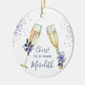 Lavender Blauwgroen Champagne Toast 21st Birthday Keramisch Ornament (Links)