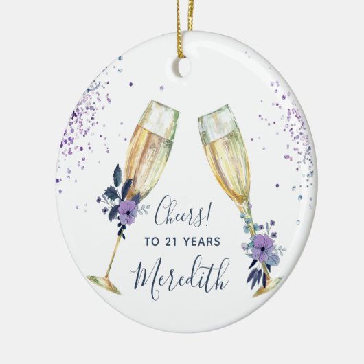Lavender Blauwgroen Champagne Toast 21st Birthday Keramisch Ornament (Links)