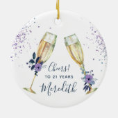 Lavender Blauwgroen Champagne Toast 21st Birthday Keramisch Ornament (Achterkant)