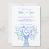 Lavender Blauwgroen Waterverf Bat Mitzvah Kaart (Voorkant)