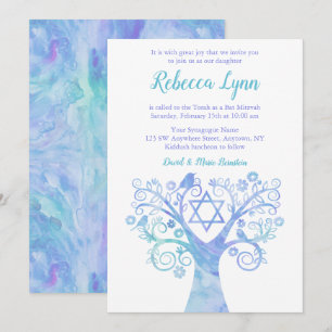 Lavender Blauwgroen Waterverf Bat Mitzvah Kaart