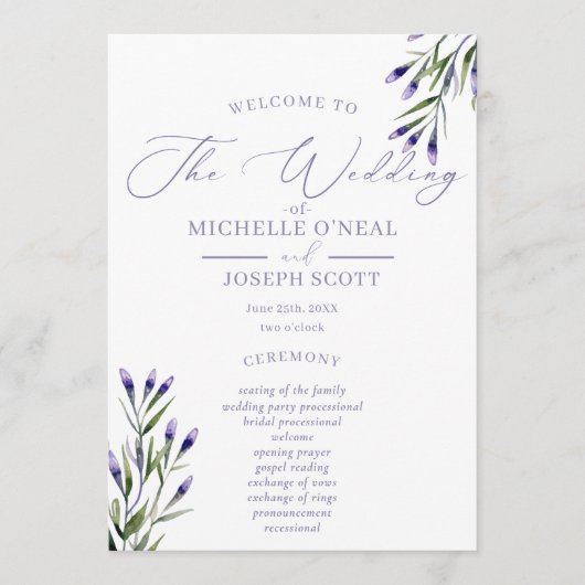 Lavender Bliss Elegant Waterverf Programma Programmakaart (Voorkant)