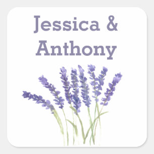 Lavender bloemen waterverf rustieke kruiden vierka vierkante sticker