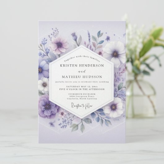 Lavender Bloom Meadow Wedding Kaart (Staand voorkant)