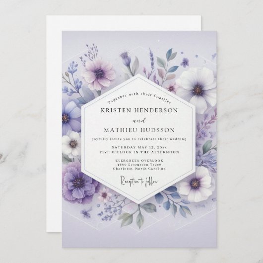 Lavender Bloom Meadow Wedding Kaart (Voorkant / Achterkant)