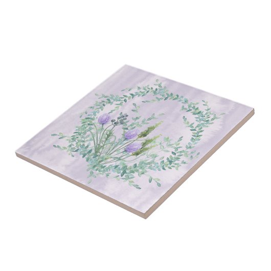 Lavender Blooming Chives Herbal Ceramic Tile Tegeltje (Zijkant)