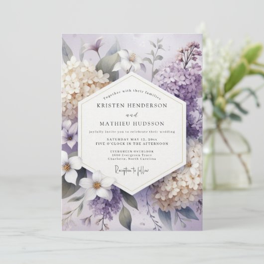 Lavender Blossom Floral Wedding Kaart (Staand voorkant)