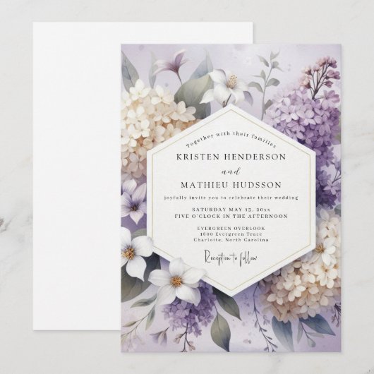 Lavender Blossom Floral Wedding Kaart (Voorkant / Achterkant)