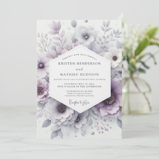 Lavender Blossom Romance Wedding Kaart (Staand voorkant)