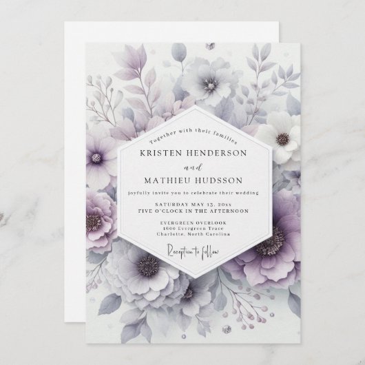 Lavender Blossom Romance Wedding Kaart (Voorkant / Achterkant)