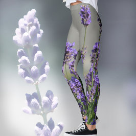 Lavender Blossoms Floral Botanical Grey Leggings