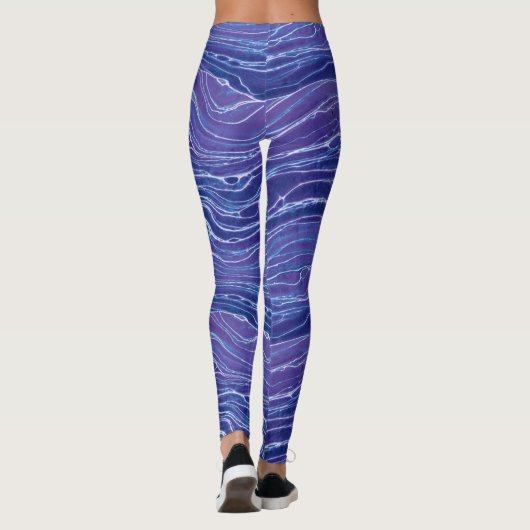 Lavender Blue Abstract Waves Pattern Leggings (Achterkant)
