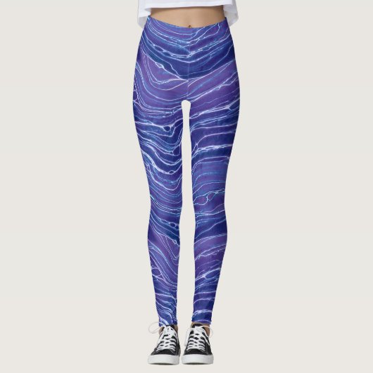 Lavender Blue Abstract Waves Pattern Leggings (Voorkant)