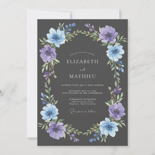 Lavender Blue Floral Flourish Wedding Kaart (Voorkant)