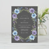 Lavender Blue Floral Flourish Wedding Kaart (Staand voorkant)