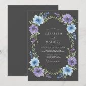 Lavender Blue Floral Flourish Wedding Kaart (Voorkant / Achterkant)