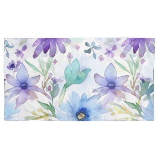 Lavender & Blue Floral Kussensloop (Voorkant-Links)