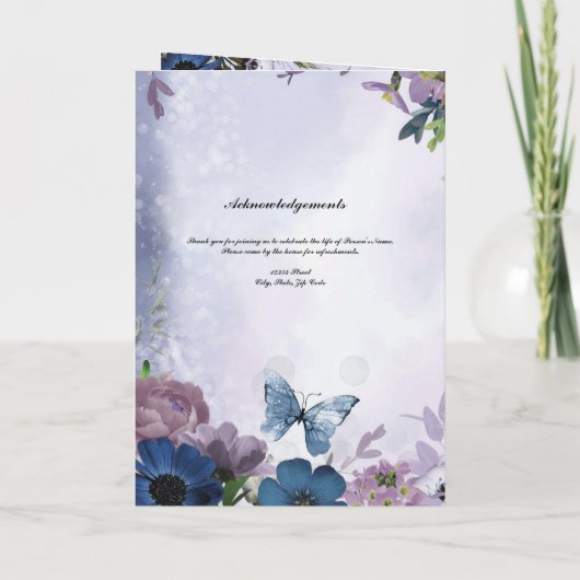 Lavender Blue Flowers Butterfly Funeral Programme Programma (Achterkant)