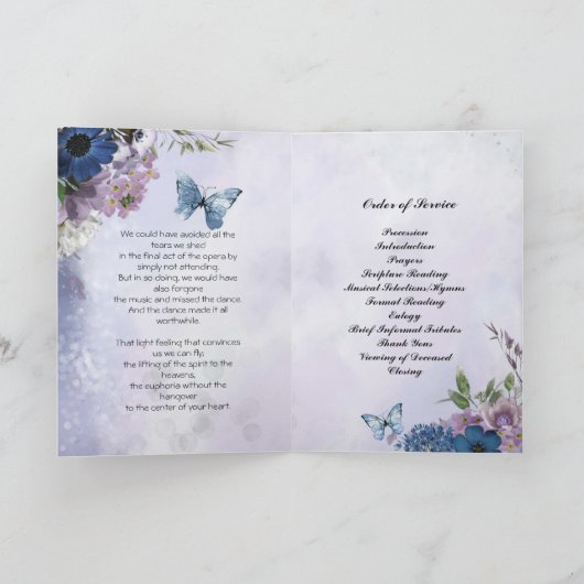 Lavender Blue Flowers Butterfly Funeral Programme Programma (Binnen)