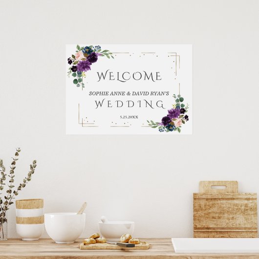 Lavender Blue Flowers Gold Weduwen Welkomstteken Poster (Keuken)