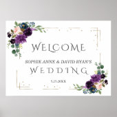 Lavender Blue Flowers Gold Weduwen Welkomstteken Poster (Voorkant)