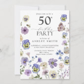 Lavender Blue geperste Floral 50th Birthday Kaart (Voorkant)