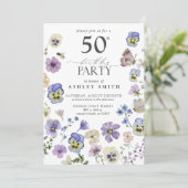 Lavender Blue geperste Floral 50th Birthday Kaart (Staand voorkant)