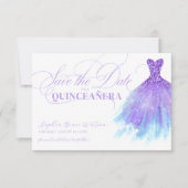 Lavender & Blue Glitter Girly Dress Quinceanera Save The Date (Voorkant)