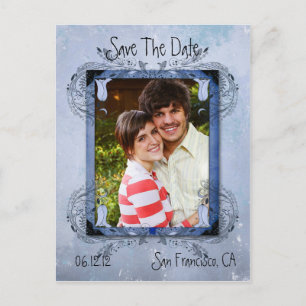 Lavender Blue  Grunge Floral Foto Save the Aankondigingskaart