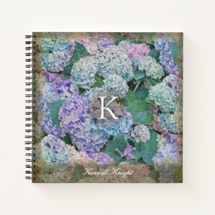  lavender Blue Hydrangea Floral Monogram Notitieboek