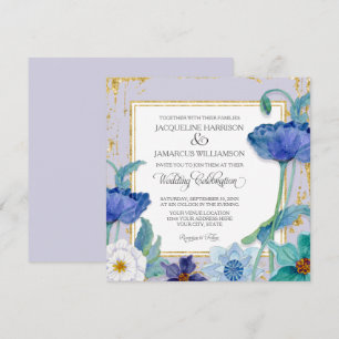 Lavender Blue in White Waterverf Floral Gold Lijst Kaart