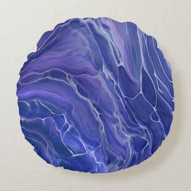 Lavender Blue Marble Acrylic Abstract Rond Kussen (Voorkant)