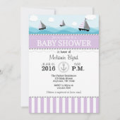 Lavender Blue Nautical Baby shower Invitation Kaart (Voorkant)