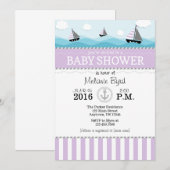 Lavender Blue Nautical Baby shower Invitation Kaart (Voorkant / Achterkant)