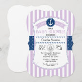 Lavender Blue Nautical Baby shower Invitation Kaart (Voorkant / Achterkant)