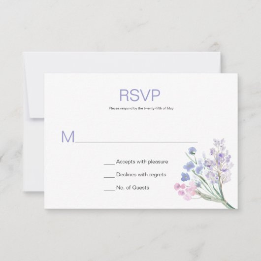 Lavender Blue Pink Waterverf Flowers RSVP (Voorkant)
