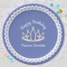 Lavender Blue Princess Tiara Birthday Paper Bord