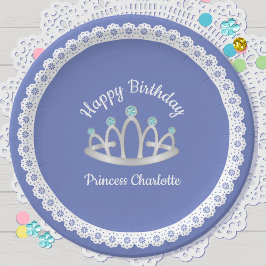 Lavender Blue Princess Tiara Birthday Paper Bord