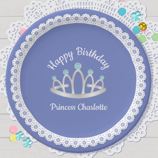 Lavender Blue Princess Tiara Birthday Paper Bord