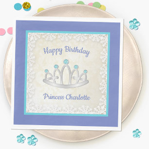 Lavender Blue Princess Tiara Birthday Paper Napkin Servet