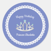 Lavender Blue Princess Tiara Birthday Party Ronde Sticker (Voorkant)